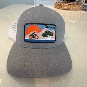 Gray and White Mesh Trucker Hat with Arcadia Patch